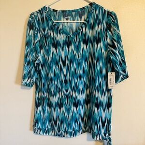 East 5th Blue and White Graphic Tie Front Blouse